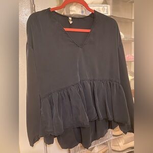 Zara trf Dark Navy Babydoll Long Sleeve Top